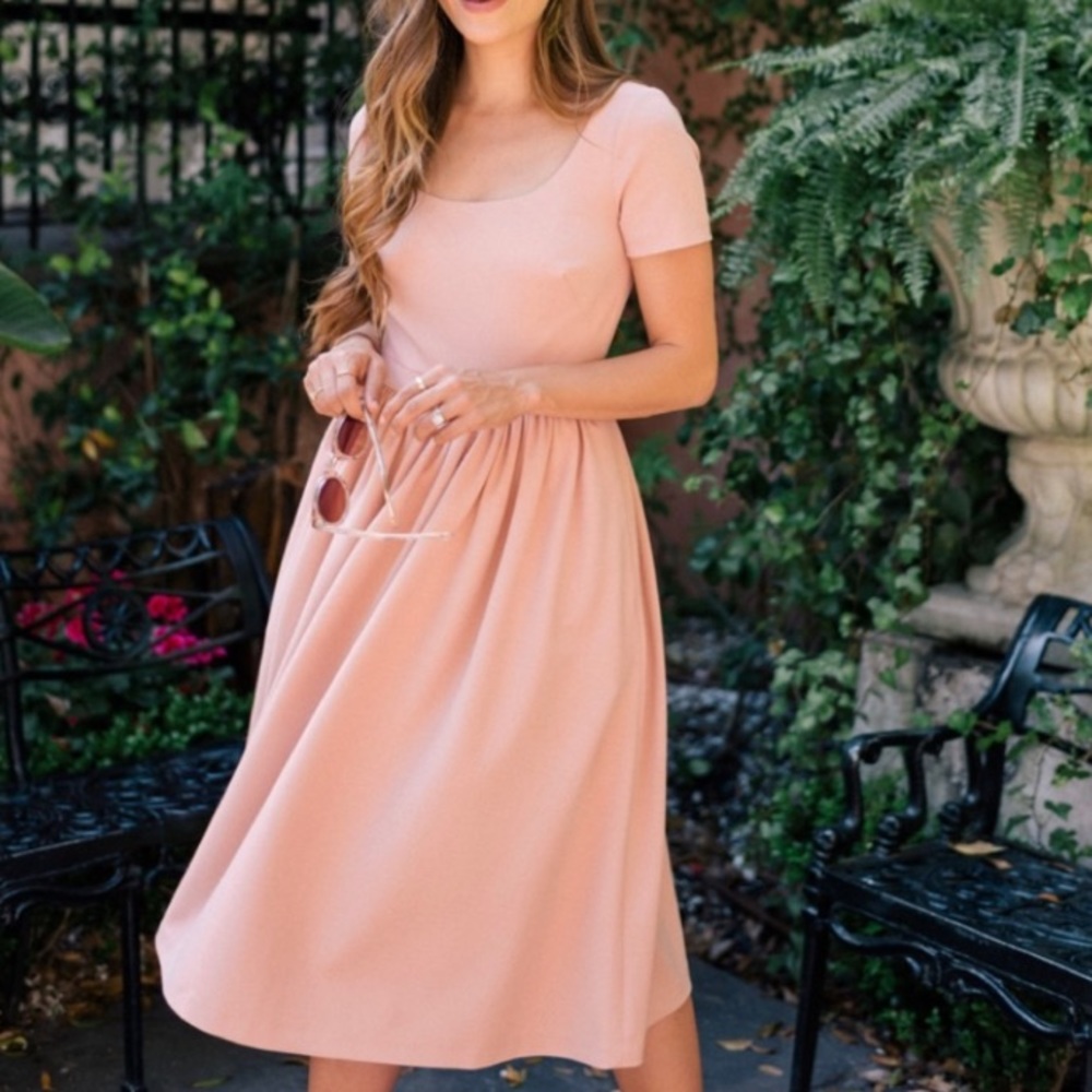 Gal Meets Glam Annie Scoop Neck Fit and Flare Dress Blush Size 00